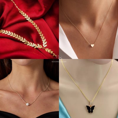 BOGHRA SALES Combo of 4 Pendant Necklace Chain for Women and Girls Pearl, Diamond Gold-plated Plated Brass, Alloy Chain