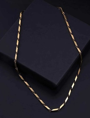R JEWELS Dazzling Gold Short Color Solid SS For Men Titanium Plated Alloy Chain