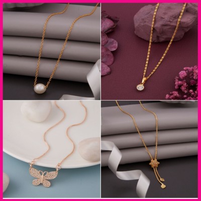 ELCETRATD JEWELLERY Necklace Chain Pendant For women & Girls Pearl Brass Chain Set Diamond Gold-plated Plated Alloy Necklace