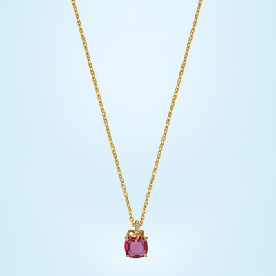 SORELLII Golden Necklace with a Red Sapphire Stone Cubic Zirconia Gold-plated Plated Copper Necklace