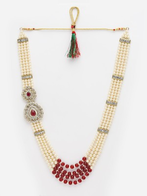 Sanjog Embellished Coloured Stone Premium Long Pearl Jewellery Necklace For Men/Groom For Wedding Wear(Dule Ki Mala) Beads Plastic Necklace