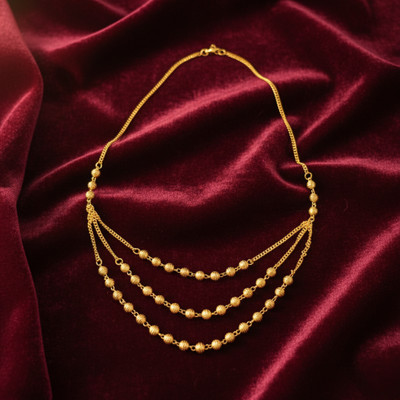 Aspruha Gold Plated 3 Layered Beaded Adjustable Necklace Chain/Mala for Women Alloy Necklace