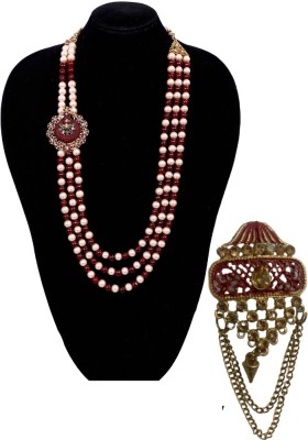 jiyanshi fashion Dulha Groom Mala and Brooch Set for Men for wedding Topaz Gold-plated Plated Glass Layered