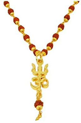 Aaradhya Priyal Om Trishul Locket with Mala Gold Brown Brass Rudraksha Chain