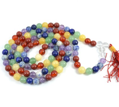 CRYSTU Natural 7 Chakra 108 Round Beads 8 mm Mala for Unisex Amethyst, Carnelian, Crystal, Jade, Lapis Lazuli, Quartz Crystal Chain