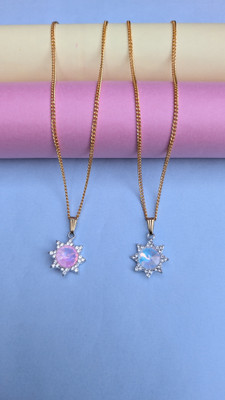 Sividya Combo(2)-NPen-334-Premium Pendant(PP5.Pink and PP5.Sky blue) Gold-plated Alloy Pendant Set