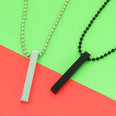 ARDS FASHION Combo of Black & Silver Color (2Pcs) Vertical Bar Pendant Silver Plated Stainless Steel Chain