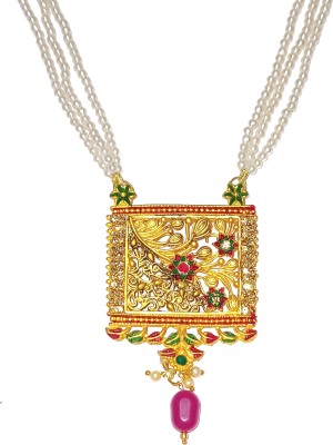 Adhira's Maharashtrian jewellery Double layered Square shape golden moti necklace 24 inch Gold-plated Plated Alloy Necklace