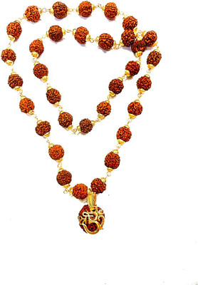 Jewelswonder Om locket with Rudraksha Gold-plated 5mukhi mala Rudraksha Chain