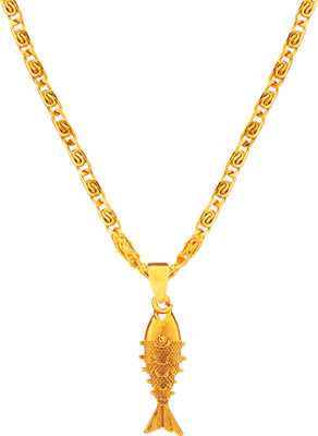 Atisundar Fish Design Gold Plated Pendant Set With Chain for Men & Women Gold-plated Plated Alloy Chain
