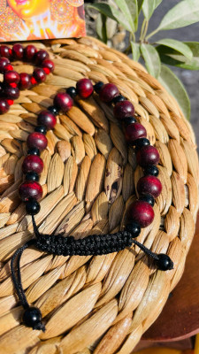 Shiv Aastha Pure Red Chandan Mala 108+1,8mm Beads with Bracelet & Durga Chalisa Combo Pack- Beads Wood, Dori Chain