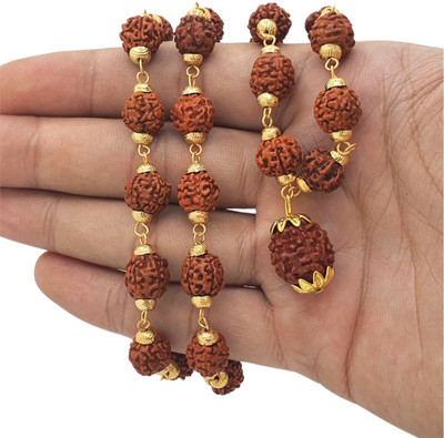 Madhavi Jewellery Most Demanded Bhagwan Mahadev Dotted Locket Pendant With 5 Mukhi Rudraksha Mala Beads Gold-plated Plated Brass, Alloy Chain