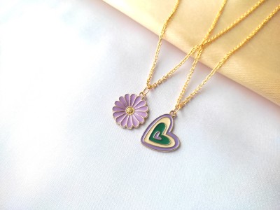 Sonisirani Pack of 2 beautiful daisy and heart shaped charm pendant necklace for women Gold-plated Plated Alloy Necklace