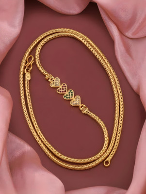 VRAJ FASHION JEWELLRY FOX CHAIN HEART PENDANT 24" inch FOR WOMEN/GIRLS Cubic Zirconia Gold-plated Plated Brass Chain