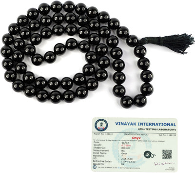 CRYSTU Certified Natural Black Onyx 10 mm 66 Round Beads Jaap Mala Necklace for Unisex Onyx Crystal Chain