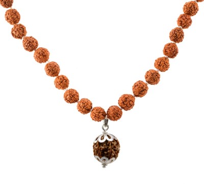 SPRIGEMS For Makar&Kumbh Rashi 7Mukhi Rudraksha With 5Mukhi 108 Bead Mala Beads Silver Plated Wood Chain