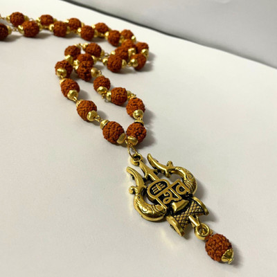 sanskaari Rudraksha jaap Mala, Rudraksha damru trishum mala Wood Necklace