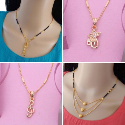 RAMDEV ART FASHION JEWELLERY Pack of 4 Stylish Gold Plated Pendant Chain with Trendy Designs Gold-plated Brass Pendant Set