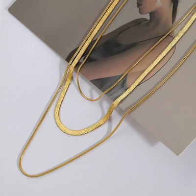 MYKI Anti-Tarnish Dual Layer Flat Snake Gold Chain Necklace Gold-plated Plated Stainless Steel Necklace