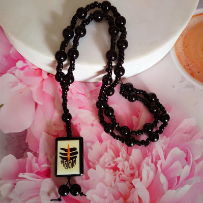 Shiv Jagdamba Religious Jewelry Shiv Shankar Mahakal Locket with Crystal Mala Rhodium Plated Crystal, Dori Chain