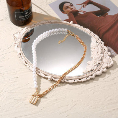 Vembley Latest Single Layered Pearl Chain Lock Pendant Necklace For Girls/Women Gold-plated Plated Alloy Necklace