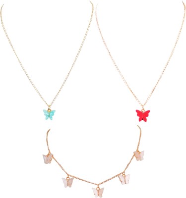 Maefele Multipendant and Single Pendant Butterfly Necklace for Girls and Women Gold-plated Plated Alloy Necklace