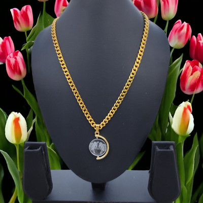 Basukiya Stylish Fancy Golden Silver Plated One Rupee Locket Pendant With Golden Chain Alloy Chain