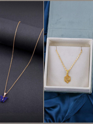 Dressberry SET OF 2 PENDANT CHAIN FOE GIRLS AND WOMEN Gold-plated Plated Brass Necklace Set