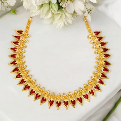 Kollam Supreme Kerala Traditional Gopi Design Necklace (Red) Gold-plated Plated Brass Choker