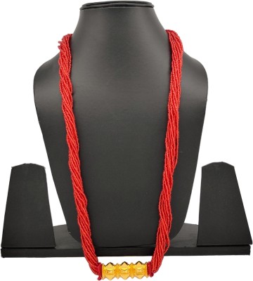 Shubh Nakshatra [A19] Red Syli Tilhari 30 inches 13 lines Necklace Beads Gold-plated Plated Alloy Necklace