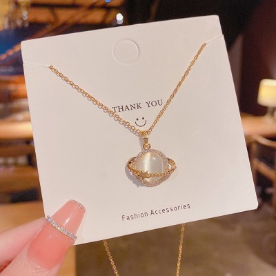 DESTINY JEWEL'S New Korean Design CZ Stone Décor Planet Earth Pendant Necklace For Women & Girls Beads Gold-plated Plated Alloy Necklace