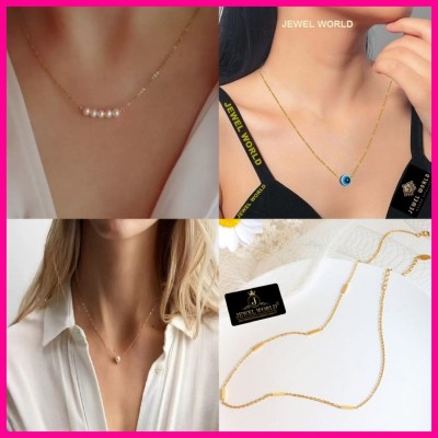 Jewel WORLD Combo Pack of 4 Necklace Pendant Chain for Girls-women Diamond Necklace Set Cubic Zirconia Gold-plated Plated Brass, Alloy Chain