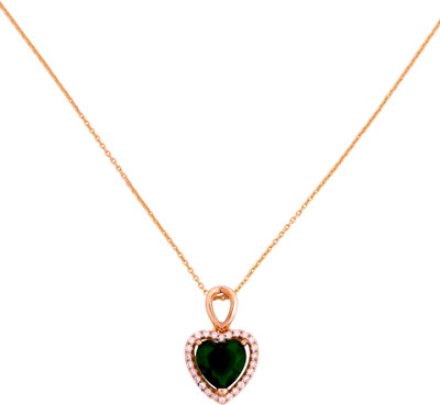 ZIRCON JEWELS Emerald Heart Halo Pendant Necklace For Women & Girls | Gift Box Ready Cubic Zirconia Gold-plated Plated Copper Chain Set