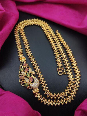 crystal fashion store Amreican Diamond Gold Plated 24 Inch Mugappu thali Chain For Women and Girls Diamond Gold-plated Plated Copper Chain