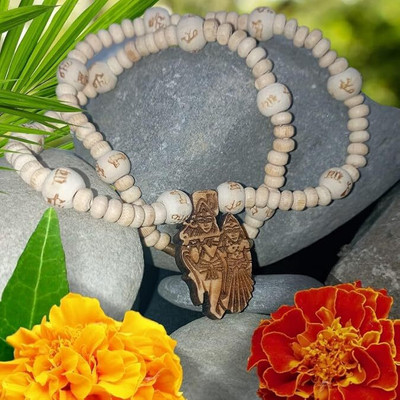 Yashveda Original Tulsi Mala with Radha Krishna pendal/Locket Wood Necklace Set
