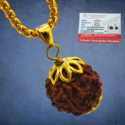 Radhika Collection 5 Mukhi Rudraksha Pendant/Pandent Nepali Rudraksha with Lab Certified five Mukhi Beads Gold-plated Plated Brass, Wood Necklace