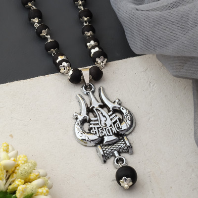 MK Gallery Trishul Mahakal Karungali Mala Silver Plated Brass Chain Set