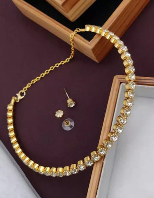 Vishal Creations Gold Chain Single Line Beautiful Round Shape Choker Necklace Cubic Zirconia Gold-plated Plated Alloy Necklace