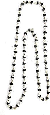 shree vaidik Black Tulsi Mala Bead with Silver Cap Alloy Necklace 68 Beads Wood Chain