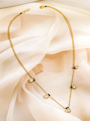RUBANS 18K Gold-Plated CZ Studded Minimal Mangalsutra with Black Beaded Chain Gold-plated Plated Brass Chain