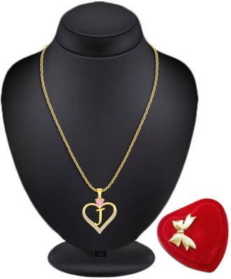 Lila Heart Shape Alphabet 'J' Valentine Special Pendant Propose Wedding Anniversary Cubic Zirconia, Crystal Gold-plated Plated Brass, Copper Chain Set