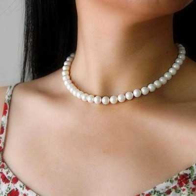 DIVINOOR Motimala White Pearl Bead Single line Mala for Women and Girls Pearl Stone Necklace