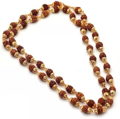 Ruhi Collection Religious Jewelry Lord Shiv Golden Cap Rudraksha Mala Gold-plated Plated Rudraksha, Stainless Steel Chain