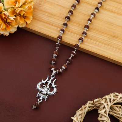 MK Gallery OM Trishul Silver Mala Silver Plated Brass Chain Set