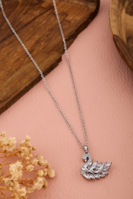 Peprika Silver Plated WHite crystal Stone Studed Swan Necklace For Girls and women Cubic Zirconia Silver Plated Alloy Chain Set