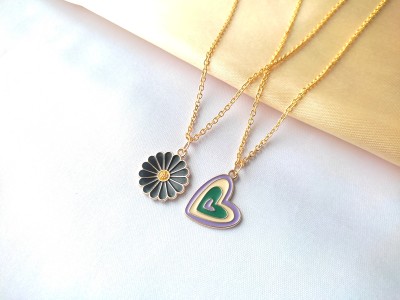 Sonisirani Pack of 2 beautiful daisy and heart shaped charm pendant necklace for women Gold-plated Plated Alloy Necklace