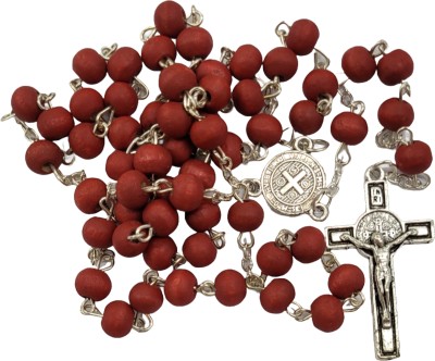 Divine Creations Rosary Jerusalem RoseWood Catholic Praying Scented Rosay with St Benedict Medal Metal Chain