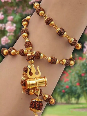Vivity Rudraksha Mala Original Himalaya 5Mukhi Mahakal Shivji Kavach Trishul Damaru Gold-plated Plated Rudraksha Chain