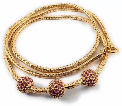 AFJ GOLD One Gram Gold Plated Traditional Trendy Stylish 3Ball Ruby Mugappu Chain. Ruby Gold-plated Plated Copper Chain