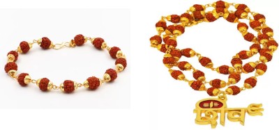 IGA COLLECTION Combo Rudraksha Shiva Pendant & 12 Beads Bracelet Gold-plated Plated Stainless Steel Necklace Set